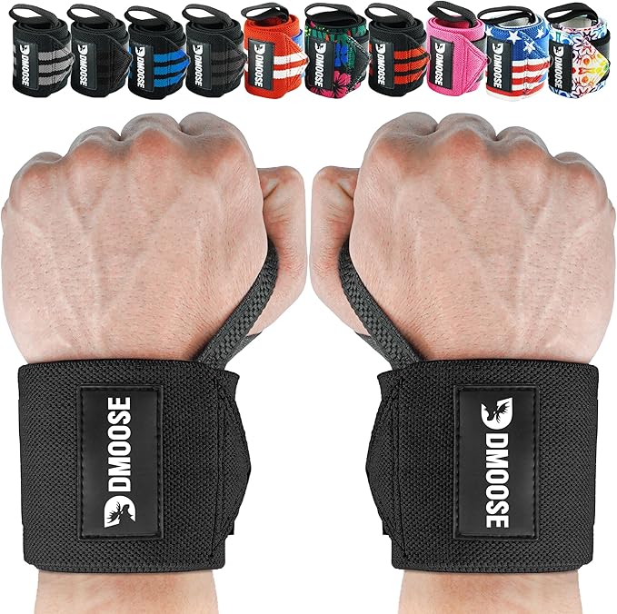 DMoose Fitness Wrist Wraps for Weightlifting - IPL Approved Premium Lifting Straps with Thumb Loops for Powerlifting, Bodybuilding & Weight Lifting, Compression Gym Wrist Support for Working Out