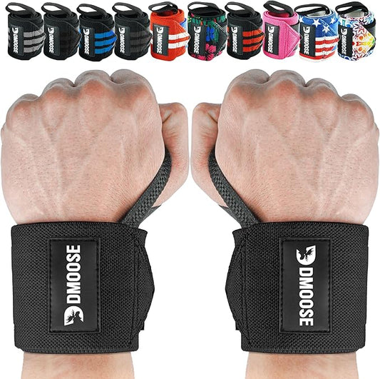 DMoose Fitness Wrist Wraps for Weightlifting - IPL Approved Premium Lifting Straps with Thumb Loops for Powerlifting, Bodybuilding & Weight Lifting, Compression Gym Wrist Support for Working Out