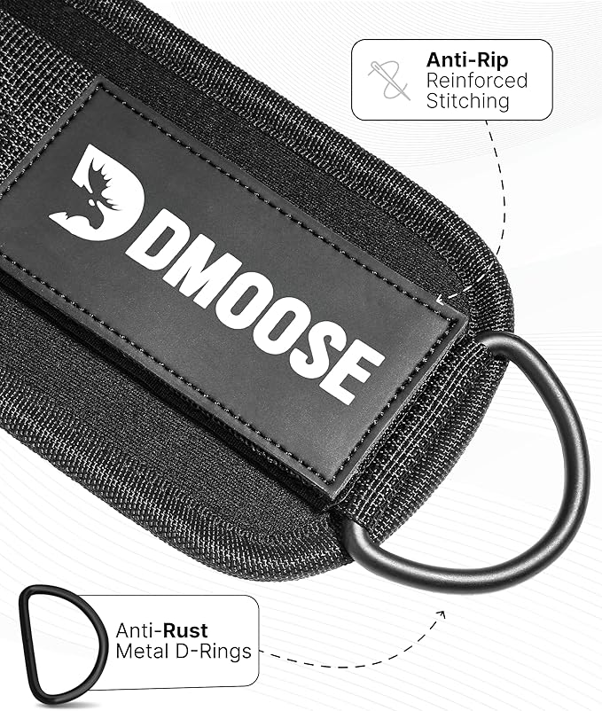 DMoose Fitness Ankle Straps for Cable Machines - One Size Fit with Premium Padding, Glute Kickback Ankle Strap for Women & Men, Cable Attachments for Gym, Booty Workouts, Leg Extension & Hip Abductors