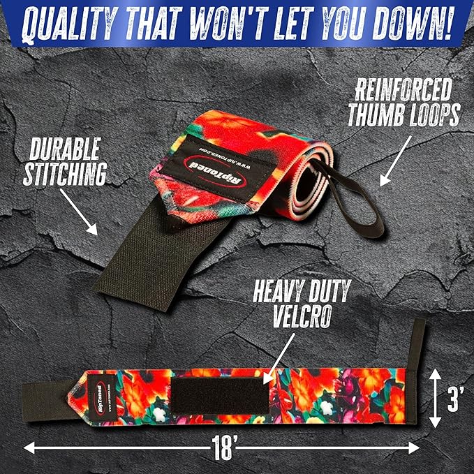 Rip Toned 18” Wrist Wraps - Wrist Straps for Weightlifting - Lift Better, Protect Wrist Pain - Adjustable, Durable, Machine Washable - Wrist Wraps for Weightlifting - USPA Endorsed for Men & Women