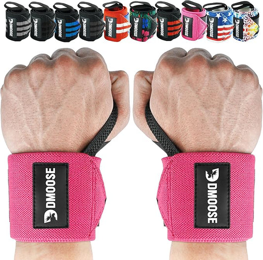 DMoose Fitness Wrist Wraps for Weightlifting - IPL Approved Premium Lifting Straps with Thumb Loops for Powerlifting, Bodybuilding & Weight Lifting, Compression Gym Wrist Support for Working Out