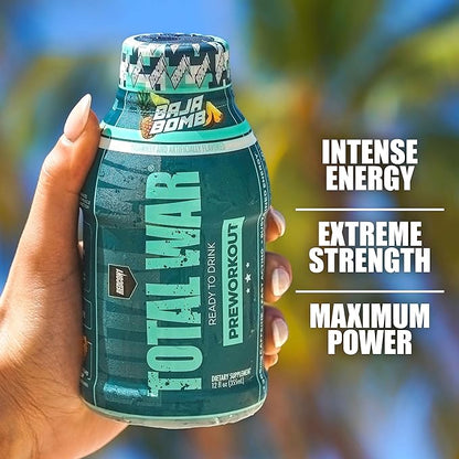REDCON1 Total War Ready to Drink Preworkout, Baja Bomb - 350mg of Fast Acting RTD Caffeine - Beta Alanine + Citrulline Malate for Increased Pump (12 Workout Drinks)