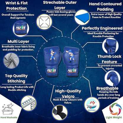 Youth Boxing Gloves for Kids Ideal for Boxing, Kickboxing, Muay Thai, UFC, MMA - Beginner Junior Heavy Punching Bag Gloves for Children Sparring Training Martial Arts Mitts