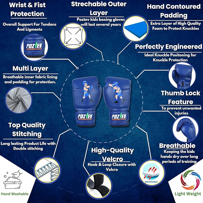 Youth Boxing Gloves for Kids Ideal for Boxing, Kickboxing, Muay Thai, UFC, MMA - Beginner Junior Heavy Punching Bag Gloves for Children Sparring Training Martial Arts Mitts