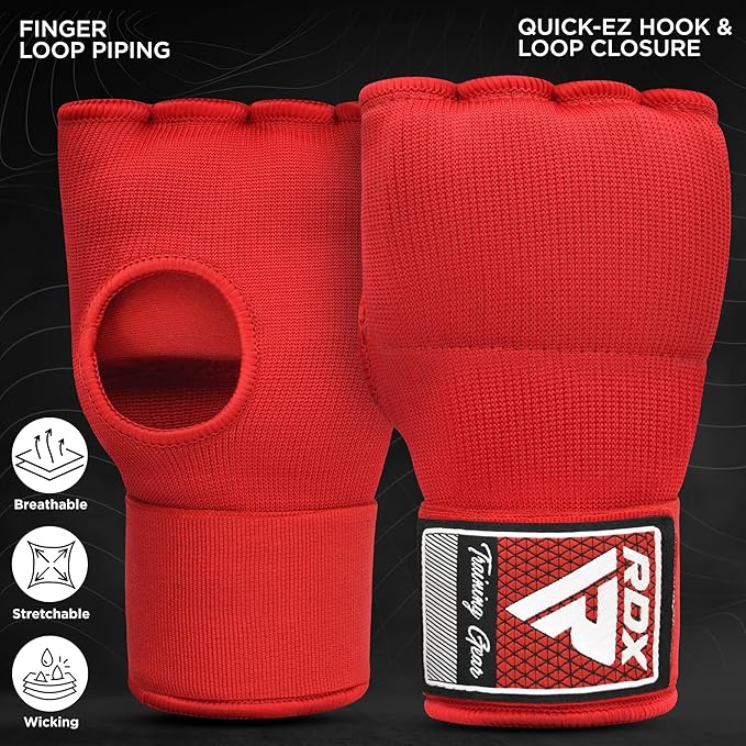 RDX Gel Boxing Hand Wraps Inner Gloves Men Women, Quick 100cm Long Wrist Straps, Elasticated Padded Fist Under Mitts Protection, Muay Thai MMA Kickboxing Martial Arts Punching Training Bandages