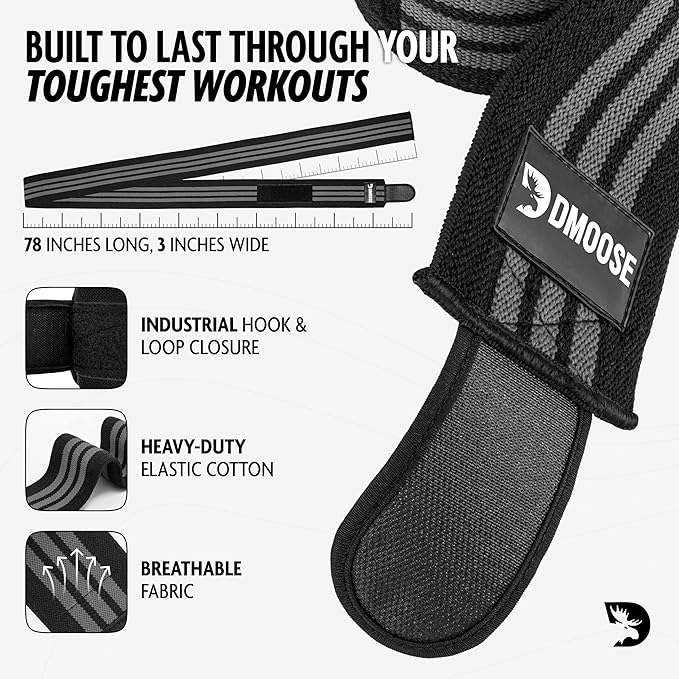 USPA Approved 78” Knee Wraps for Weightlifting Men & Women (Pair) - Premium Cotton Straps for Joint Stability & Pain Relief - Adjustable Fit Gym Knee Wrap Support for Powerlifting, Leg Press & Squats