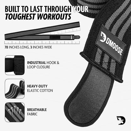 USPA Approved 78” Knee Wraps for Weightlifting Men & Women (Pair) - Premium Cotton Straps for Joint Stability & Pain Relief - Adjustable Fit Gym Knee Wrap Support for Powerlifting, Leg Press & Squats