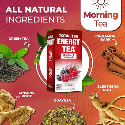 Total Tea Detox Tea & Energy Tea Set - 25 Day Detox Tea - Herbal SIim Tea with Chamomile - Hibiscus Tea and Ginger Root for Colon Cleanse – Natural Citrus & Cinnamon Herbal Tea for Digestive Health (25-Pack, Detox & Energy Tea)