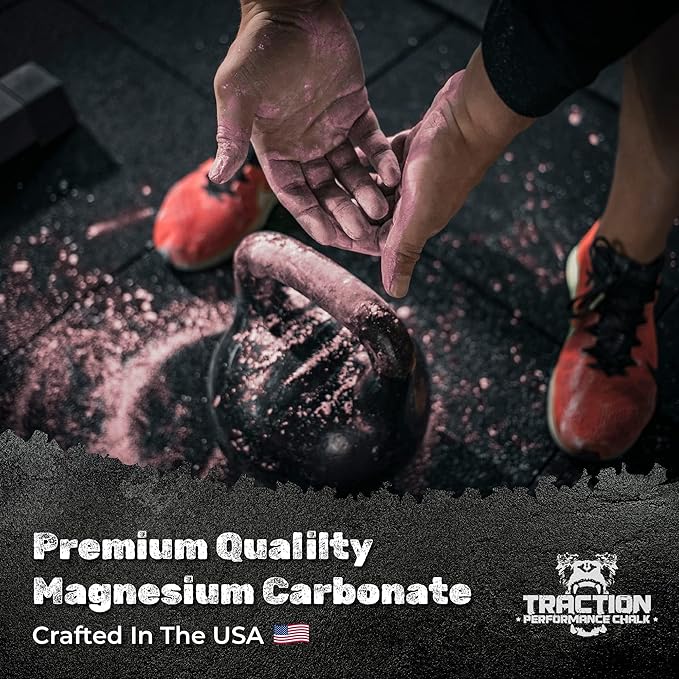 Traction Performance Colored Gym Chalk | Powder Chalk for Gymnastics, Rock Climbing, Weight Lifting & Workouts - Firm Grip Soft Chalk Lifting Powder in Vibrant Colors - Made in USA | 8 oz.