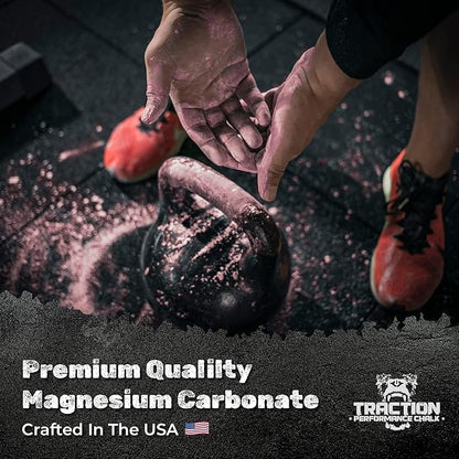 Traction Performance Colored Gym Chalk | Powder Chalk for Gymnastics, Rock Climbing, Weight Lifting & Workouts - Firm Grip Soft Chalk Lifting Powder in Vibrant Colors - Made in USA | 8 oz.