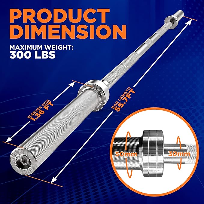SereneLife Olympic Chrome Barbell Steel Bar 7-Foot Weight 2 plastic