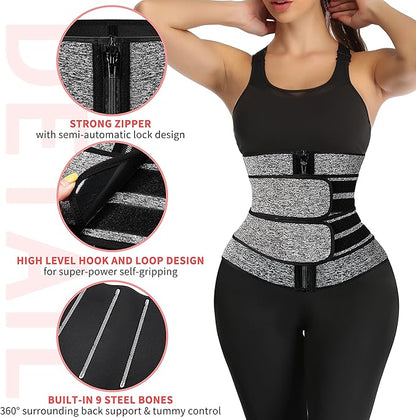 KIWI RATA Neoprene Sauna Waist Trainer Corset Sweat Belt for Women Compression Cincher Band Workout Fitness Back Support