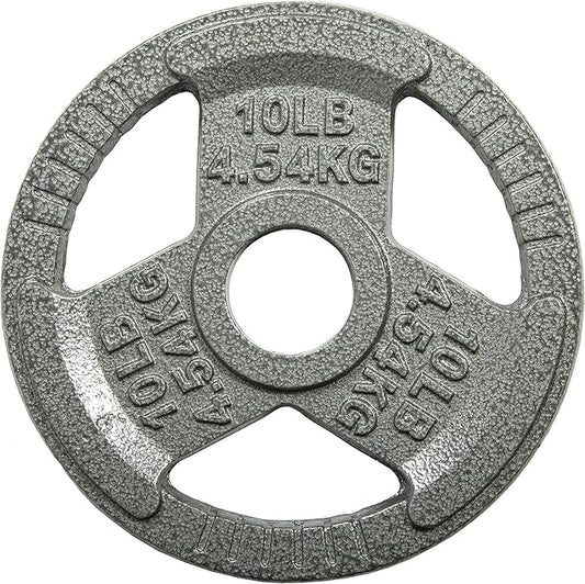 HulkFit 1 inch or 2 inch Cast Iron Weight Plate Set with Multi-Grip Handles and Enamel Coated for Barbells & Strength Training - Grey