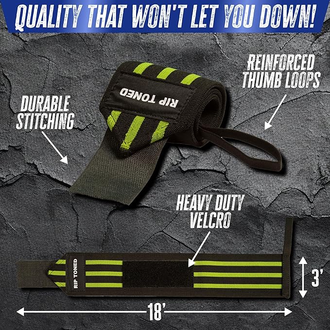 Rip Toned 18” Wrist Wraps - Wrist Straps for Weightlifting - Lift Better, Protect Wrist Pain - Adjustable, Durable, Machine Washable - Wrist Wraps for Weightlifting - USPA Endorsed for Men & Women