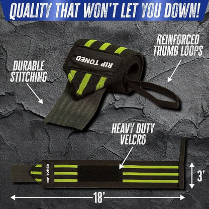 Rip Toned 18” Wrist Wraps - Wrist Straps for Weightlifting - Lift Better, Protect Wrist Pain - Adjustable, Durable, Machine Washable - Wrist Wraps for Weightlifting - USPA Endorsed for Men & Women