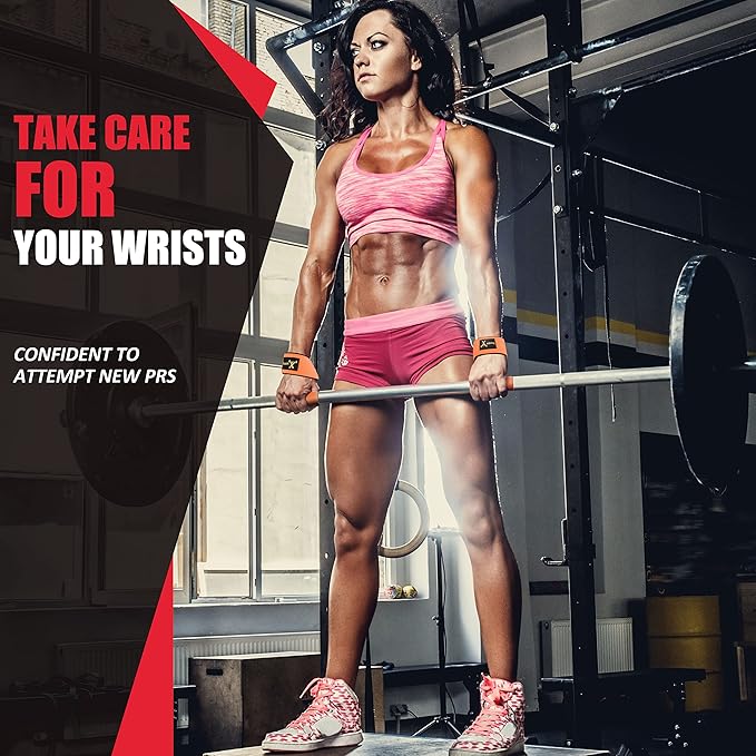 ihuan Wrist Straps for Weight Lifting - Lifting Straps for Weightlifting | Gym Wrist Wraps with Extra Hand Grips Support for Strength Training | Bodybuilding | Deadlifting