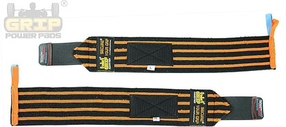 Grip Power Pads Wrist Wraps 2 Wraps for Weight Lifting Wrist Support Cotton Wraps Gym Bandage Straps for Men & Women Premium Quality & PRO Rubber