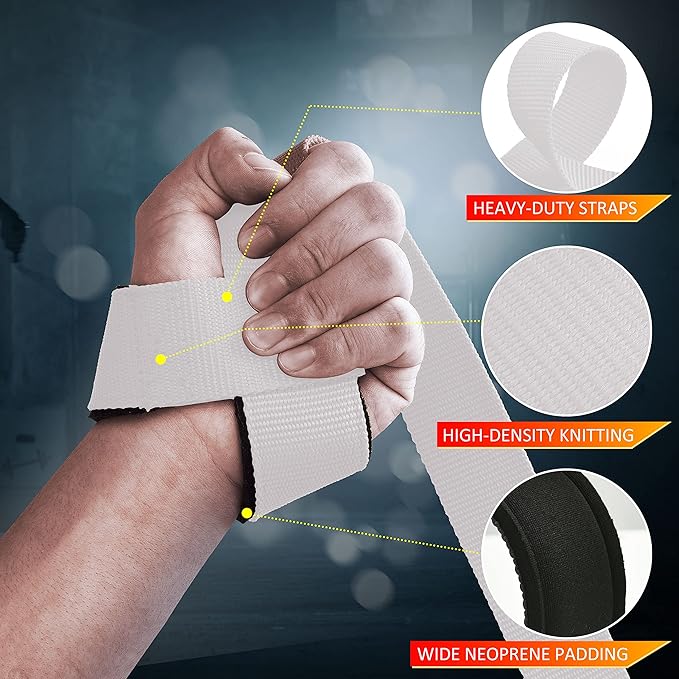 ihuan Wrist Straps for Weight Lifting - Lifting Straps for Weightlifting | Gym Wrist Wraps with Extra Hand Grips Support for Strength Training | Bodybuilding | Deadlifting