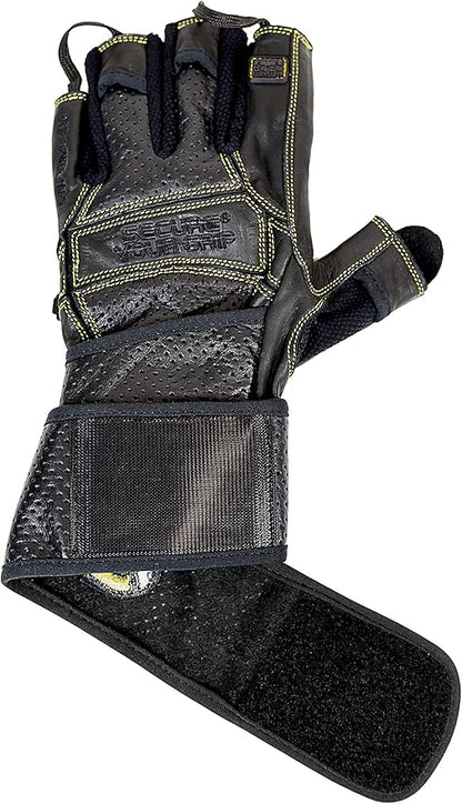 Elite Leather Gym Gloves with Built in 2" Wide Wrist Wraps Grip & Design for Weightlifting Power Lifting Bodybuilding & Strength Training Workout Exercises