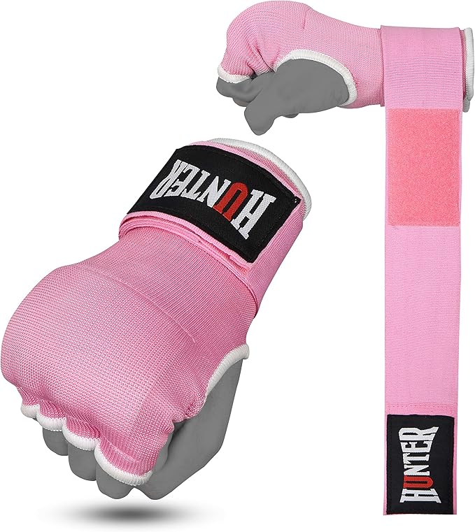HUNTER Gel Padded Inner Gloves with Hand Wraps for Boxing, Quick Elastic Training Wraps for Men & Women, Muay Thai MMA Kickboxing Martial Arts Knuckle Wrist Protector (Pair)