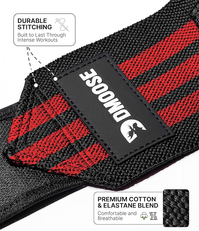 DMoose Fitness Wrist Wraps for Weightlifting - IPL Approved Premium Lifting Straps with Thumb Loops for Powerlifting, Bodybuilding & Weight Lifting, Compression Gym Wrist Support for Working Out
