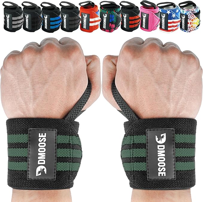DMoose Fitness Wrist Wraps for Weightlifting - IPL Approved Premium Lifting Straps with Thumb Loops for Powerlifting, Bodybuilding & Weight Lifting, Compression Gym Wrist Support for Working Out