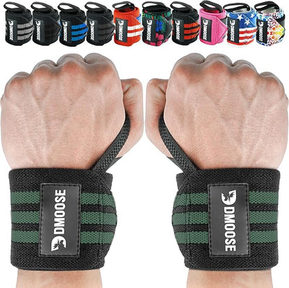 DMoose Fitness Wrist Wraps for Weightlifting - IPL Approved Premium Lifting Straps with Thumb Loops for Powerlifting, Bodybuilding & Weight Lifting, Compression Gym Wrist Support for Working Out