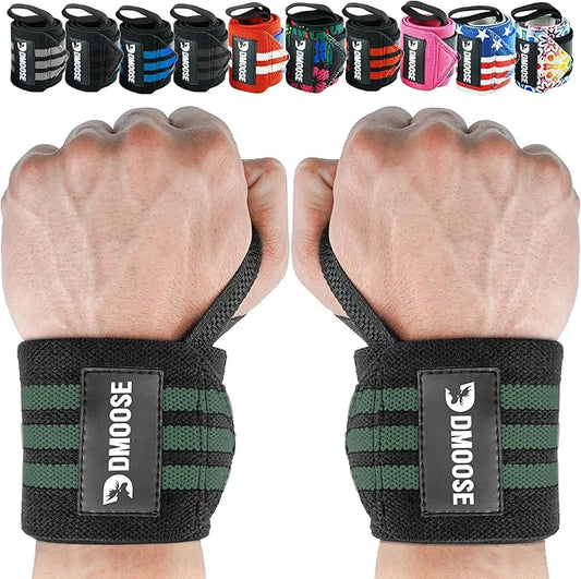 DMoose Fitness Wrist Wraps for Weightlifting - IPL Approved Premium Lifting Straps with Thumb Loops for Powerlifting, Bodybuilding & Weight Lifting, Compression Gym Wrist Support for Working Out