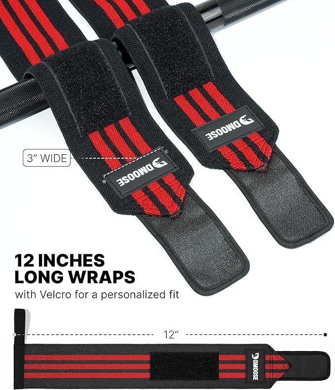 DMoose Fitness Wrist Wraps for Weightlifting - IPL Approved Premium Lifting Straps with Thumb Loops for Powerlifting, Bodybuilding & Weight Lifting, Compression Gym Wrist Support for Working Out