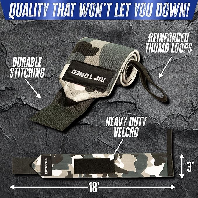Rip Toned 18” Wrist Wraps - Wrist Straps for Weightlifting - Lift Better, Protect Wrist Pain - Adjustable, Durable, Machine Washable - Wrist Wraps for Weightlifting - USPA Endorsed for Men & Women