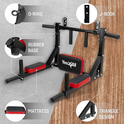 Yes4All Multifunctional Wall Mounted Pull Up Bar Chin 515 lbs