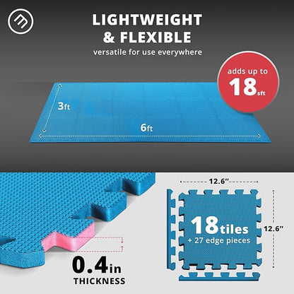 Gym Flooring Set - Interlocking EVA Soft Foam 18 Pieces