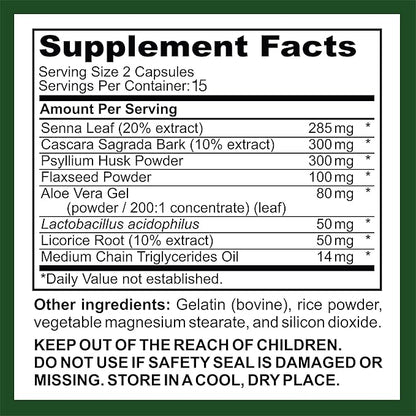 15 Day Cleanse | Colon Detox with Natural Laxative for Constipation & Bloating. 30 Pills to Detoxify & Boost Energy | Extra-Strength Senna Leaf Supplements | Strong for Some People.