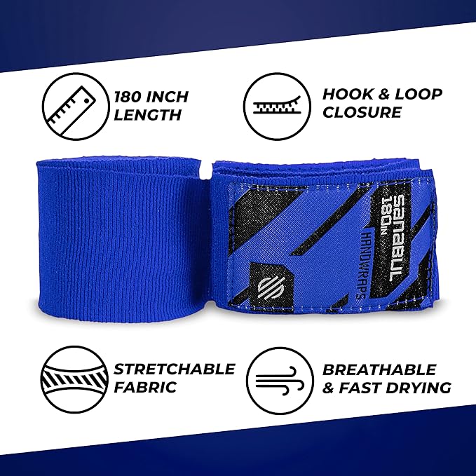 Sanabul Elastic 180 inch Boxing Hand Wraps for Boxing Gloves Muay Thai Kickboxing MMA Wraps for Men & Women