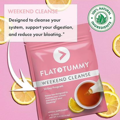 Flat Tummy Weekend Cleanse Tea - 30 Day Program - All Natural Colon Cleanse w/Senna and Dandelion Root, Provides Bloating Relief for Women - Detox Cleanse for Digestion Support and Gas Relief