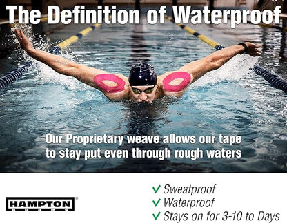 Hampton Adams | As Seen on Shark Tank | Elastic Kinesiology Tape (2-Pack) | Uncut Athletic Tape Supports & Protects Muscles Knees Shoulders & Plantar Fasciitis | Waterproof Hypoallergenic (Pink)