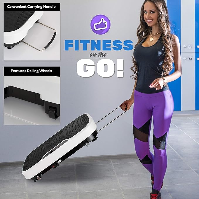 Hurtle Fitness Vibration Platform Machine - Home Gym Whole Body Shaker Exercise Machine Workout Trainer Fast Weight Loss w/Resistance Bands Easy Carry Wheel Remote Adjustable Speed