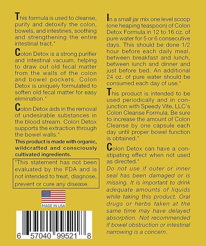 SpeedyVite® Colon Detox Organic Supports Natural Removal of Toxins* Clay Bentonite Charcoal Psyllium Flax Apple Fiber Slippery Elm Fennel 10oz All Natural Powder (2 x 10oz *Value Pack*)