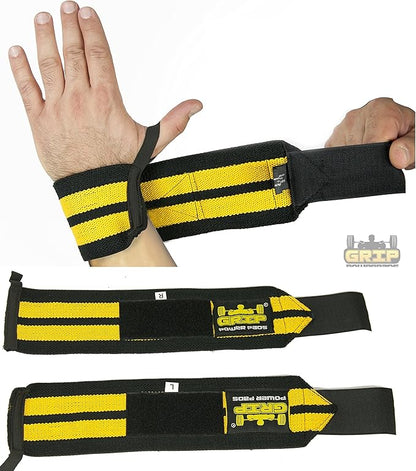 Grip Power Pads Wrist Wraps 2 Wraps for Weight Lifting Wrist Support Cotton Wraps Gym Bandage Straps for Men & Women Premium Quality & PRO Rubber