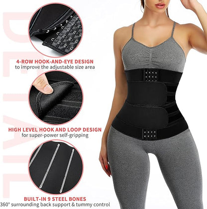 KIWI RATA Neoprene Sauna Waist Trainer Corset Sweat Belt for Women Compression Cincher Band Workout Fitness Back Support