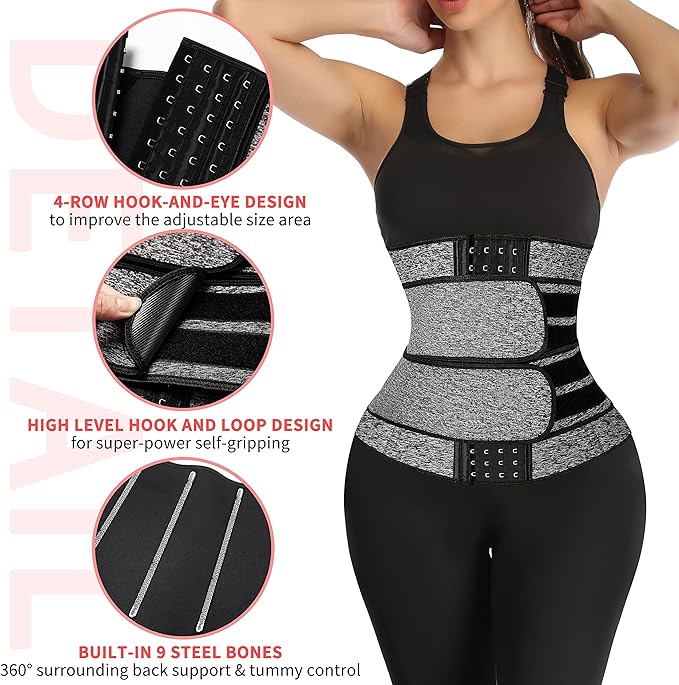 KIWI RATA Neoprene Sauna Waist Trainer Corset Sweat Belt for Women Compression Cincher Band Workout Fitness Back Support