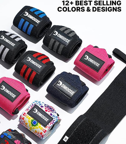 DMoose Fitness Wrist Wraps for Weightlifting - IPL Approved Premium Lifting Straps with Thumb Loops for Powerlifting, Bodybuilding & Weight Lifting, Compression Gym Wrist Support for Working Out