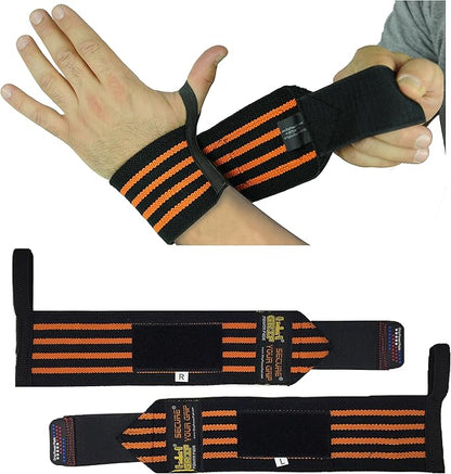 Grip Power Pads Wrist Wraps 2 Wraps for Weight Lifting Wrist Support Cotton Wraps Gym Bandage Straps for Men & Women Premium Quality & PRO Rubber
