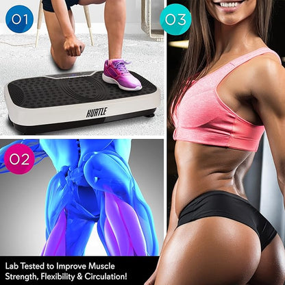 Hurtle Fitness Vibration Platform Machine - Home Gym Whole Body Shaker Exercise Machine Workout Trainer Fast Weight Loss w/Resistance Bands Easy Carry Wheel Remote Adjustable Speed