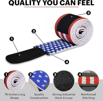 USPA Approved 78” Knee Wraps for Weightlifting Men & Women (Pair) - Premium Cotton Straps for Joint Stability & Pain Relief - Adjustable Fit Gym Knee Wrap Support for Powerlifting, Leg Press & Squats