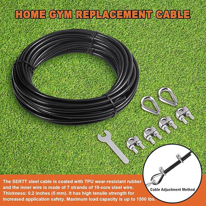 SERTT Replacement Cable for Pulley Cable Machine, Pulley Cable for DIY Home Gym, Wire Rope Length 32.8/65.6/98.4 Ft for Weight Lift Pulley System, Gym Steel Cable, Thick 5mm, TPU Coated