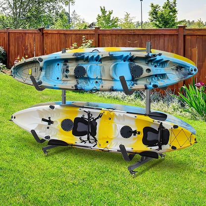 Bonnlo Kayak Stand Freestanding Storage Rack for Kayak Canoe Boat Paddle Board SUP Surfboard for Indoor Outdoor Garage, Shed, Dock with Lockable Wheels Wide Adjustable
