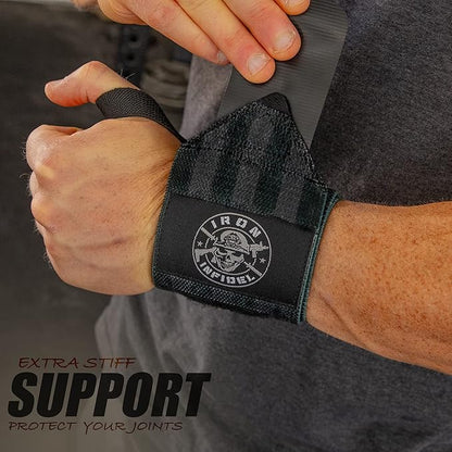 Iron Infidel Wrist Wraps for Weightlifting - 18" and 24" Heavy Duty Support for Working Out, Gym Accessories for Men - Use for Lifting, Crossfit, Fitness, Exercise, Bench Press, Powerlifting