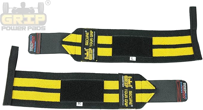 Grip Power Pads Wrist Wraps 2 Wraps for Weight Lifting Wrist Support Cotton Wraps Gym Bandage Straps for Men & Women Premium Quality & PRO Rubber