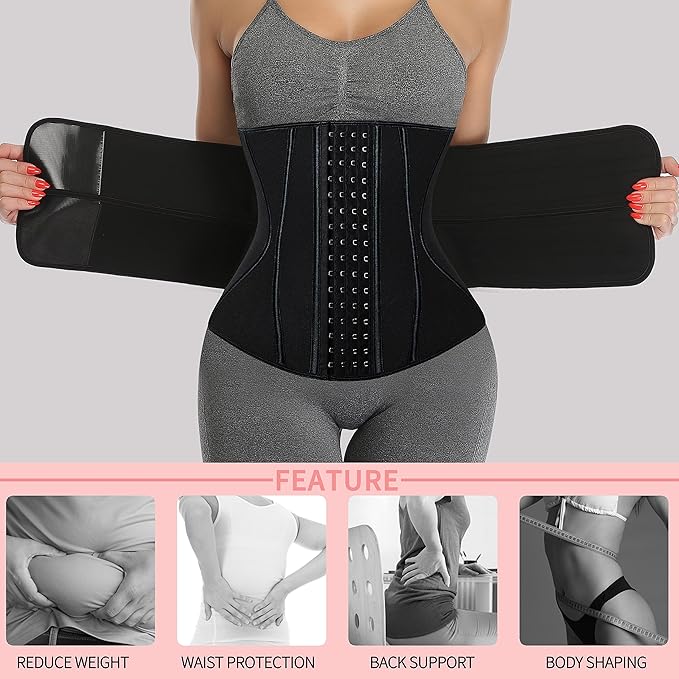 KIWI RATA Neoprene Sauna Waist Trainer Corset Sweat Belt for Women Compression Cincher Band Workout Fitness Back Support